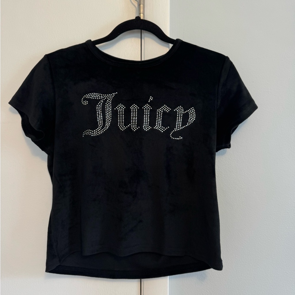 Juicy Couture sleep wear. Black Graphic Crop Tee. Y2K inspired